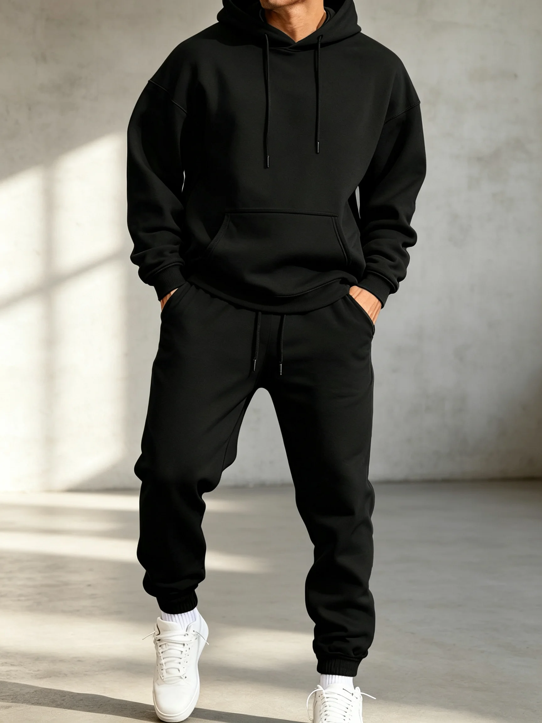 Man's Hoodie Set Winter Solid  - Mens Fashion Clothes review and price
