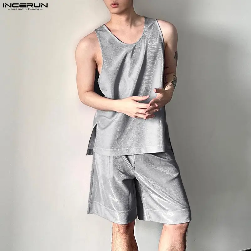 INCERUN Men's Sets Shiny Solid - Mens Fashion Summer review and price